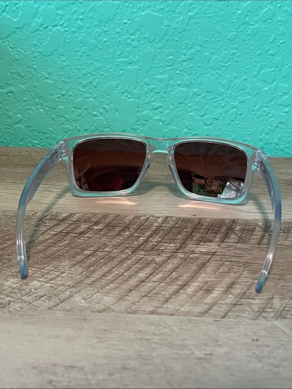 Oakley Holbrook Clear Frame Sunglasses with Yellow Accents